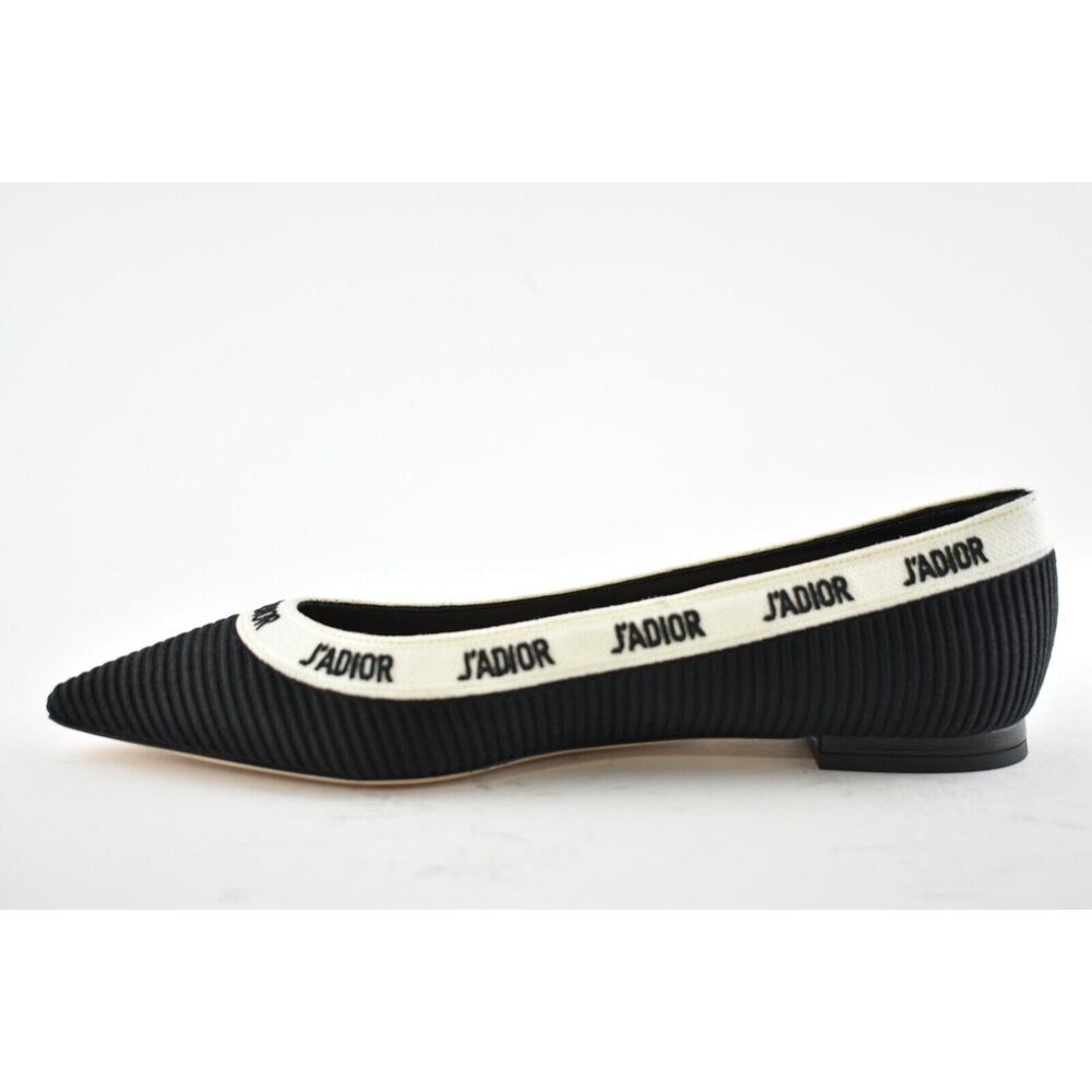 Dior J'adior Black White Ribbon Logo Embroidered Fabric Ballet Ballerina Flat 37 - Picture 9 of 12